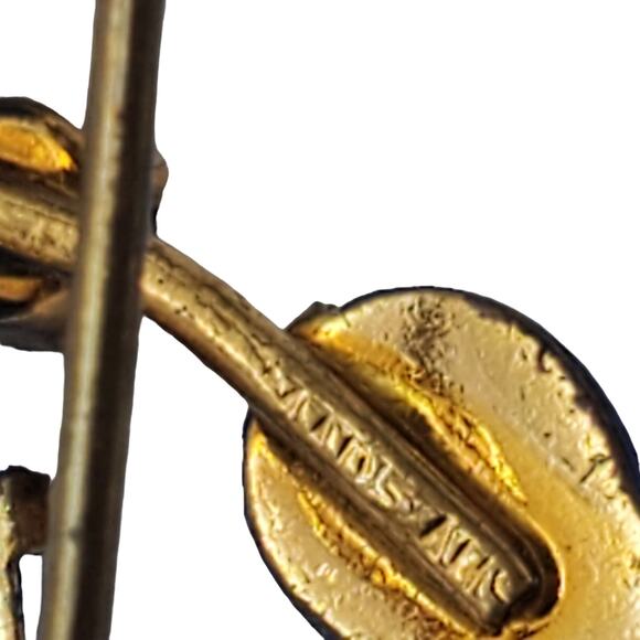 Vintage Blue Rhinestone Circle Brooch & Pendant Frosted Glass Leaves MCM 1960s - Picture 8 of 10